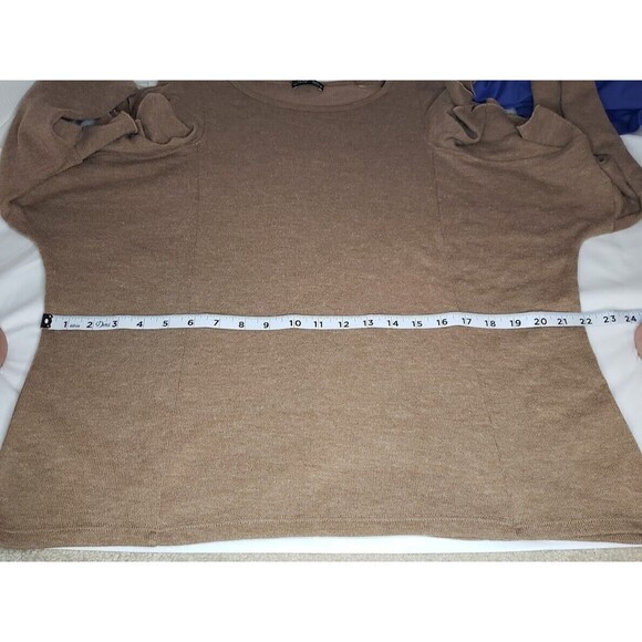 Zara W/B Collection Woman's Ruffle-Sleeve Cold Shoulder Sweater Tan (Size L) - Picture 6 of 9